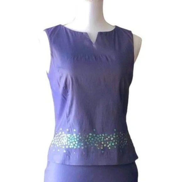 NAM of London Purple Sequin Sleeveless Top & Skirt Set UK 10 M Luxury Suit Good